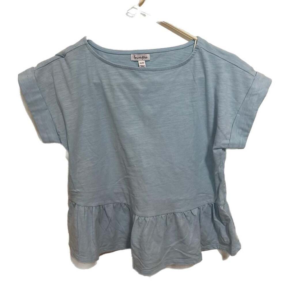 Lovefire Women's Light Blue Short Sleeve Peplum Babydoll Top